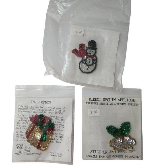Sequins Beads Applique Snowman Present Holy Set Of 3 - Picture 1 of 4